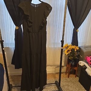 SHEIN Black Ruffle Maxi Dress